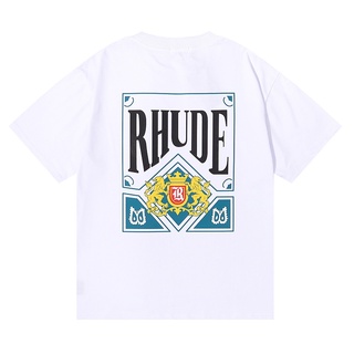 เสื้อยืดสีขาวเสื้อยืดแขนสั้น พิมพ์ลาย High Street Rhude Card ทรงหลวม พลัสไซซ์ สําหรับผู้ชาย และผู้หญิงS-4XL