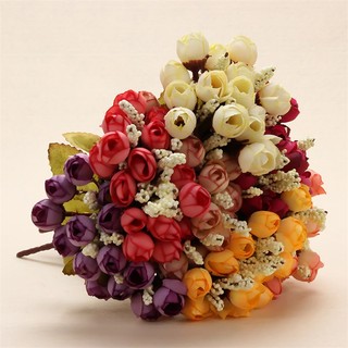 Colorful Silk Flowers Artificial Flower 15 Heads Mini Rose Wedding Small Roses Bouquet Home Decor