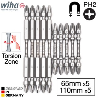 Wiha ดอกไขควงแฉก PH2 Torsion Zone สองปลาย, 2Hx110 ยาว110มม 5ชิ้น, 2Hx65 ยาว65มม 5ชิ้น Double End Screwdriver Bits (7441)