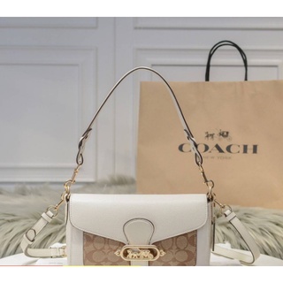 แท้💯Coach SMALL JADE SHOULDER BAG WITH SIGNATURE CANVAS DETAIL (COACH 90782)