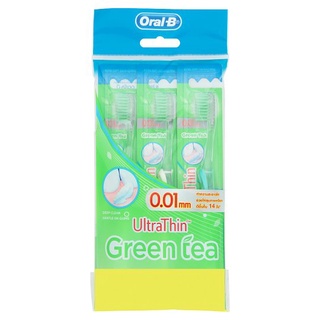 🔥The Best!! ออรัล-บี อัลตร้าธิน กรีนที แปรงสีฟันขนแปรงนุ่มพิเศษ ขนาด 35 3 ด้าม Oral-B Ultra Thin Green Tea Extra Soft 35