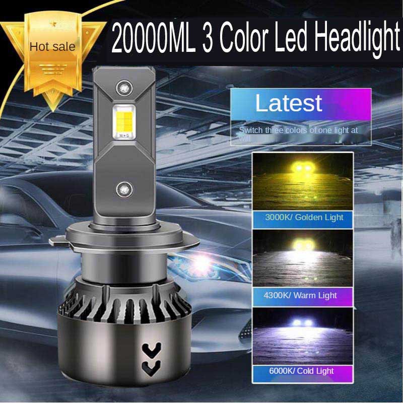 2X h4 H7 ไฟรถยนต์ led 3 สี 20000LM 75w h1 h3 h8 h11 9005 hb3 9006 hb4 9003 hb2 หลอดไฟหน้ารถ 3000k 4500k 6000k Canbus 12v ไฟหน้า หลอด LED