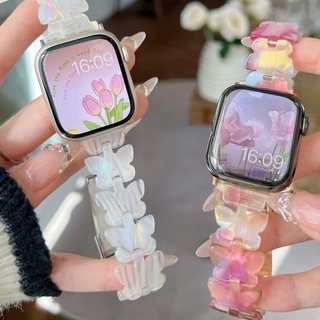 สายนาฬิกาข้อมือเรซิ่นแฟชั่น ลายผีเสื้อ สําหรับ Apple watch 7 6 5 4 3 2 1 iwatch series 45 มม. 44 มม. 40 มม. 41 มม. 42 มม. 38 มม.