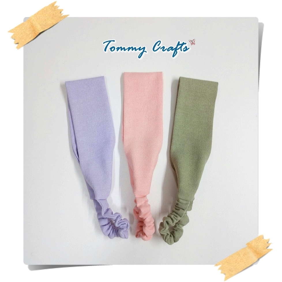 Tommy Crafts ผ้าคาดผมแบบเรียบผ้าฝ้าย สีพื้น ดำ/ขาว/เทาอมฟ้า/น้ำเงิน Solid color cotton Headbands