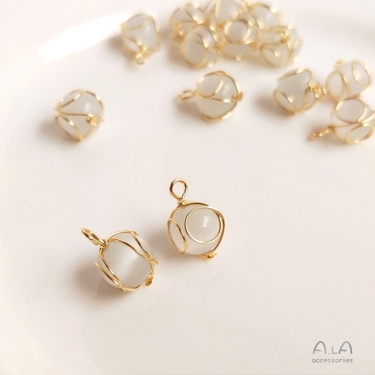 เครื่องประดับ Diy ขายส่งจี้ลูกปัดโอปอล ชุบทอง 14k ทรงกลม แฮนด์เมด สําหรับทําเครื่องประดับ ต่างหู 