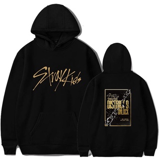 เสื้อฮู้ดดี้ พิมพ์ลายโลโก้ศิลปินเกาหลี Stray Merchandise World Tour District 9 Unlock Straykids สําหรับผู้ชาย