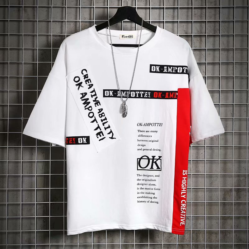 เสื้อยืดแขนสั้นทรงหลวมสไตล์ฮิปฮอปแฟชั่นฤดูร้อนสําหรับผู้ชาย