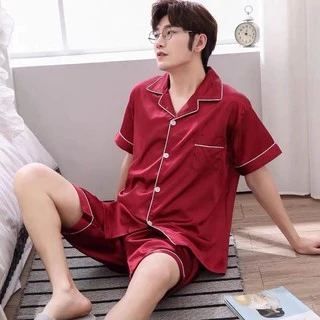 3333-1 ชุดนอนผู้ชายแขนสั้นขาสั้นน่ารักๆผ้าซาตินนิ่มใส่สบาย สีสวยสด สไตล์เกาหลี (สินค้าพร้อมส่ง)