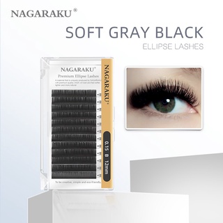 NAGARAKU Matte สีสีเทาขนตาปลอม Ellipse Eyelash Extensions Premium Mink Flat Lashes แยกเคล็ดลับ Ellipse Eyelashes