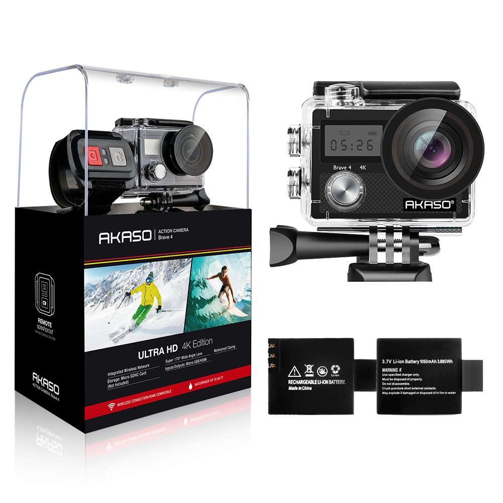 AKASO Brave 4 4K 20MP WiFi Action Camera Ultra HD with EIS 30m Underwater  Waterproof Camera Remote Control 5X Zoom mIOV | Shopee Thailand
