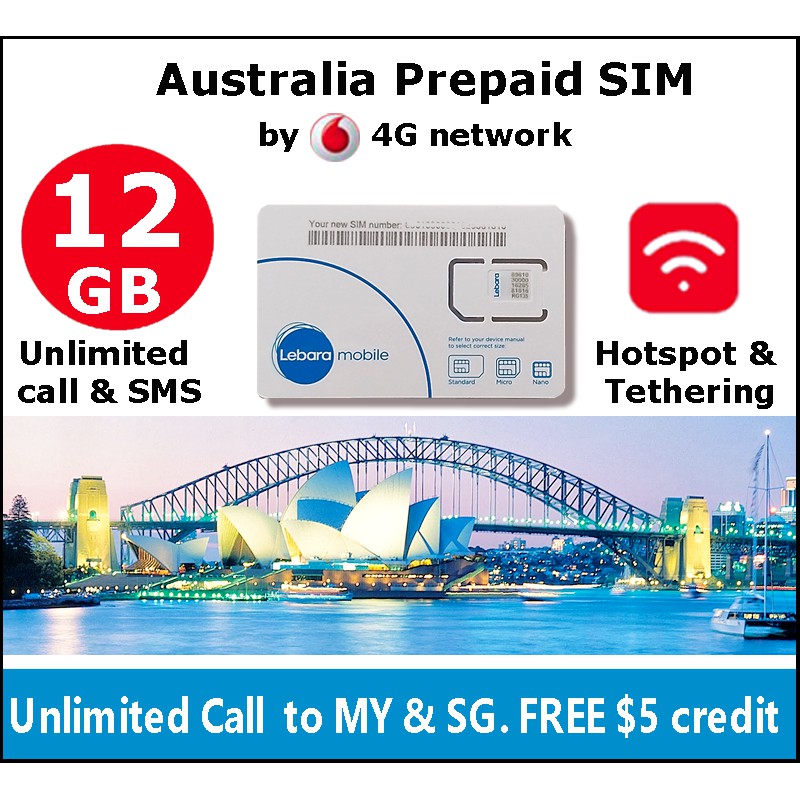 Traveler Sim พร้อมข้อมูล 12GB (4G) / โทรท้องถิ่นไม่จํากัด & SMS โดย Lebara Vodafone 30days