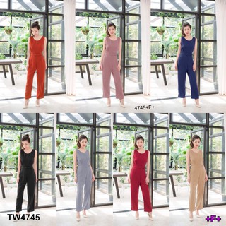 SS4745 Jumpsuit จั๊มสูทขายาวแขนกุดคอกลม +เข็มขัด