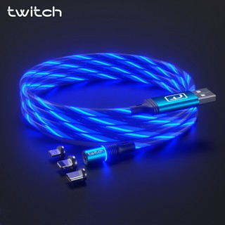 Twitch LED สายแม่เหล็ก Micro USB Type C สำหรับ iPhone ซัมซุงหัวเว่ย Xiaomi LED แสดงสถานะไหลส่องสว่างอย่างรวดเร็วแม่เหล็กสายชาร์จสายไฟ 1 เมตร/1.5 เมตร สีฟ้า/สีเขียว/สีขาว