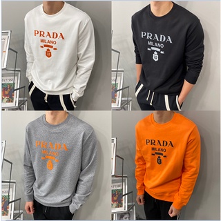 เสื้อกันหนาวแขนยาว คอกลม พิมพ์ลายโลโก้ตัวอักษร Prada สําหรับผู้ชาย และผู้หญิง