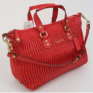 Coach 23966 Ashley GATHERED TWIST LEATHER - RASBERRY ของแท้ พร้อมส่ง