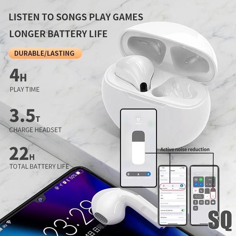 หูฟังบลูทูธไร้สาย PRO 6 TWS พร้อมกล่องชาร์จ สำหรับ iPhone Samsung Oppo Vivo Huawei thumbnail 6