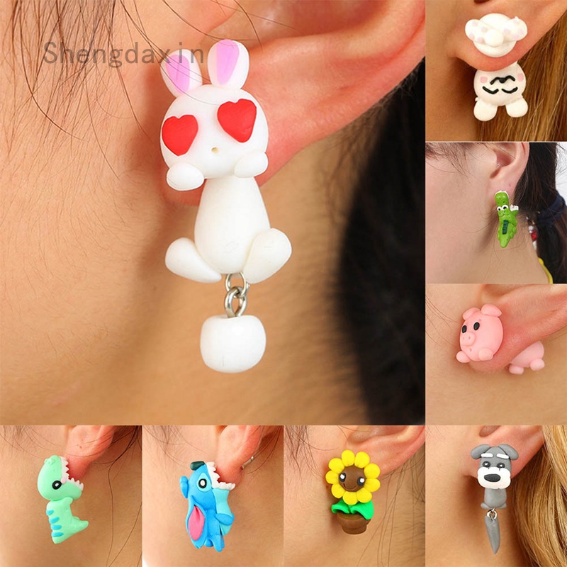 New 100% Handmade Polymer Clay Animal Earrings Cute Dog Cow Cat Lovely  Penguin Elephant Stud Earrings For Women Jewelry | Shopee Thailand