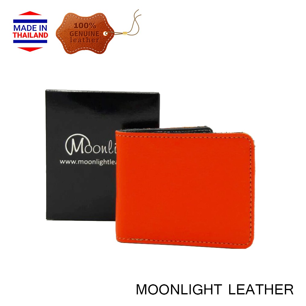กระเป๋าสตางค์หนังแท้ Moonlight รุ่น Hercules สีส้ม แฮนด์เมด หนังนุ่มมาก ราคาประหยัดแต่ทนทานสุดๆ มีกล่องเป็นของขวัญได้