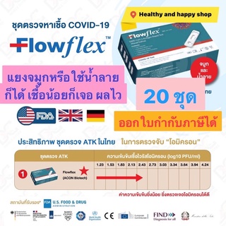 ชุดตรวจโควิด FLOWFLEX *เซ็ท20ชุด* 2in1 ATK แยงจมูก และ น้ำลาย มีอย.ไทยใช้ในอเมริกา เชื้อน้อยก็ตรวจเจอ ออกใบกำกับภาษีได้