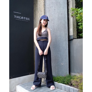 Burr B Navy TOP+PANTS ชุดเซต เสื้อสายเดี่ยว กางเกงเอวสูง