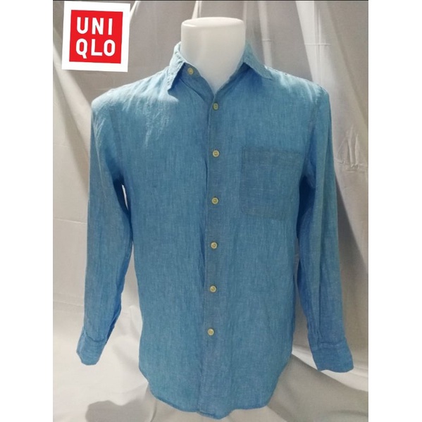 UNIQLO Brand_2nd hand (BK1) เสื้อเชิ้ตแขนยาวผ้าลินิน (Linen)100%/ Size S แท้มือสองกระสอบนำเข้า​