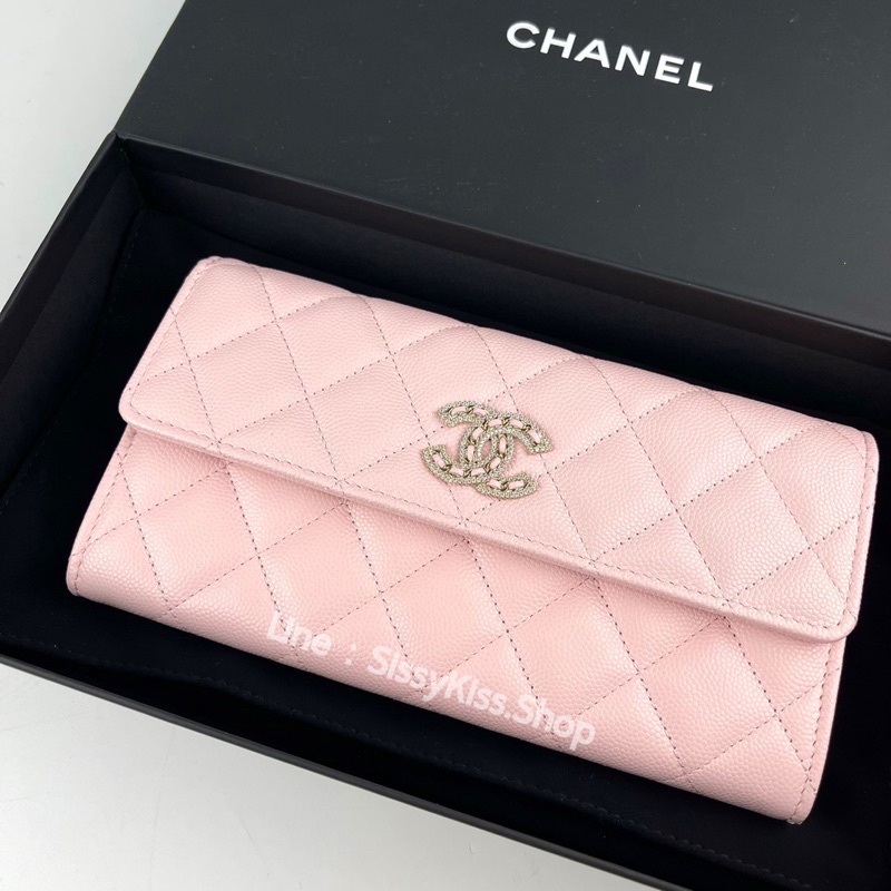 New Chanel Flap Long Wallet Holo32 สีชมพูคอลใหม่