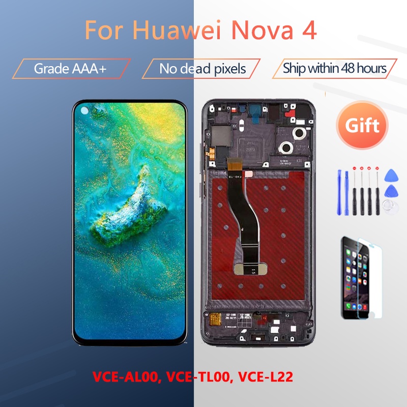 สําหรับ Huawei nova 4 VCE-AL00 VCE-TL00 VCE-L22 หน้าจอ LCD ชุดด้านหน้า touch glass,พร้อมชิ้นส่วนซ่อม