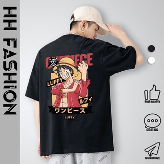 ย้อนยุค【พร้อมส่ง】เสื้อยืดคอกลม แขนสั้น ทรงหลวม ลาย One Piece Luffy โอเวอร์ไซซ์ M-5XL สําหรับผู้ชาย ผู้หญิง พลัสไซซ์ 01S-