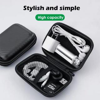 EVA WaterproofCarbon Fiber Pattern PU Square Headphone Box Data Cable Storage Box Zipper Bag