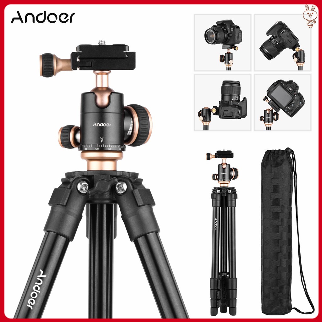 ใหม่ Andoer Q160SA ขาตั้งกล้องพร้อมระดับฟองหัวบอลแบบพาโนรามาปรับความสูงได้แบบพกพา
