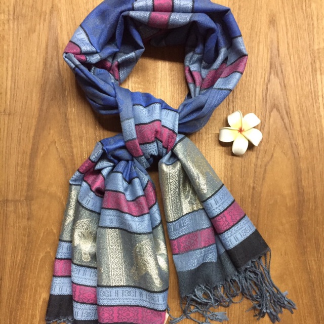 ผ้าพันคอ ผ้าคลุมไหล่ ลายช้าง กันหนาว