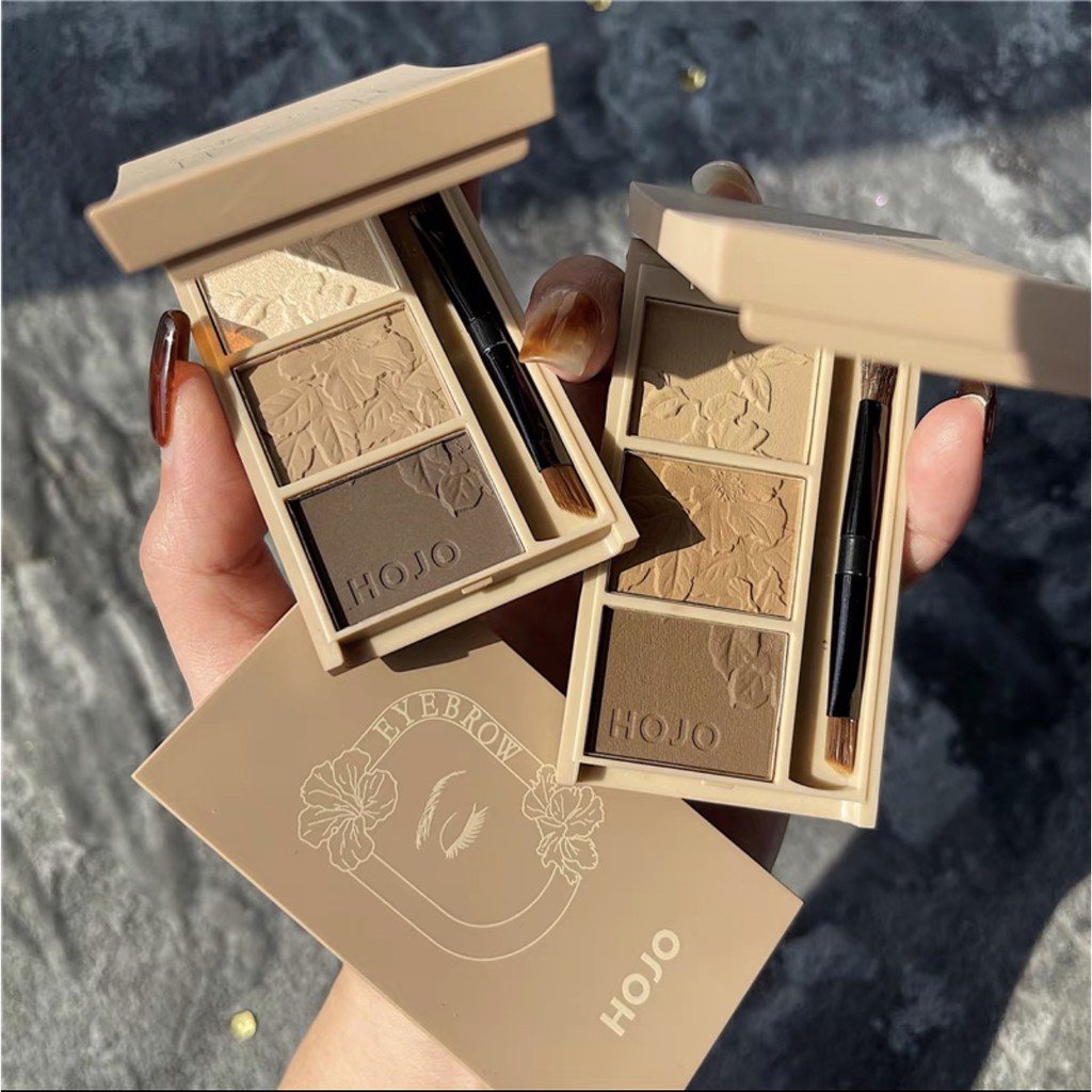 HOJO8113 เขียนคิ้วตลับ 3in1 คิ้วฝุ่นอัดแข็งตลับ 3 มิติ แถมแปรงปัดคิ้ว สไตล์เกาหลี กันน้ำ ติดทน Eyebr