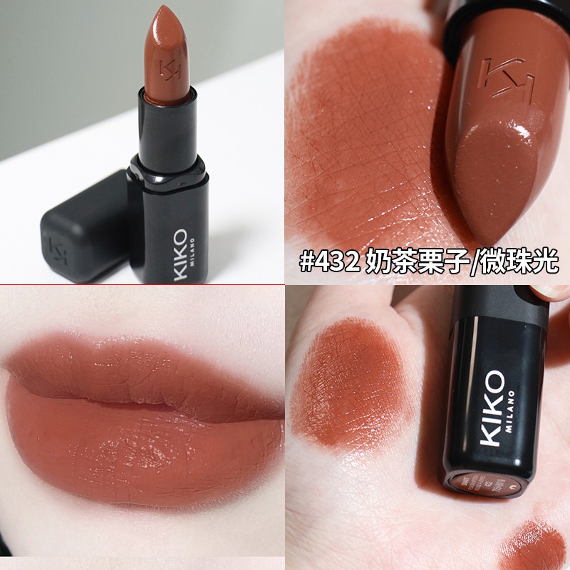 ✥☏kiko ลิปสติก 4 series 432 matte 407 448 428 414 หลอดสีดำขนาดเล็ก 435 สีชานม double lip glaze 103