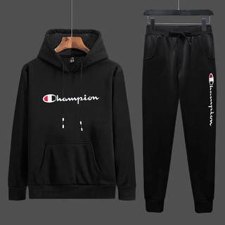 Pre Order ชุดวอร์มแฟชั่น เสื้อแขนยาวมี HOOD พิมพ์ลาย Champion+กางเกงขายาว มี3สี