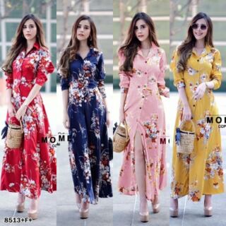 MaxiDress แม็กซี่เดรสเชิ้ตยาว แขนยาว ผ้า