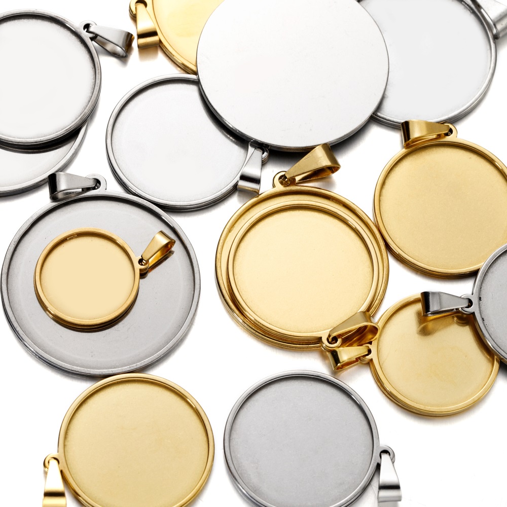 St.kunkka 5 ชิ้นสแตนเลสรอบจี้ DIY จี้สร้อยคอทอง