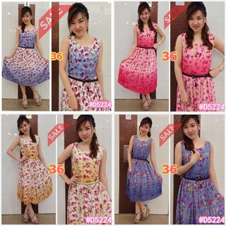 SaLe++ (อก36) ทองย้อย D5224 Sweety Blossom--Dressแขนกุด ลายดอกไม้แสนหวาน ซับในตัว เอวยางยืด Lovely-Catty