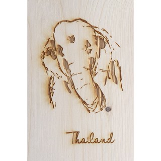 แผ่นโปสการ์ดไม้สน พร้อมแกะสลักลาย Postcard ช้างวาด