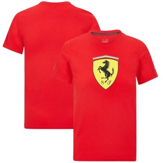 คอลูกเรือเสื้อยืดแขนสั้น พิมพ์ลาย Scuderia Ferrari ขนาดใหญ่ สีดํา สีแดง แฟชั่นฤดูร้อน สําหรับผู้ชาย และผู้หญิงS-5XL