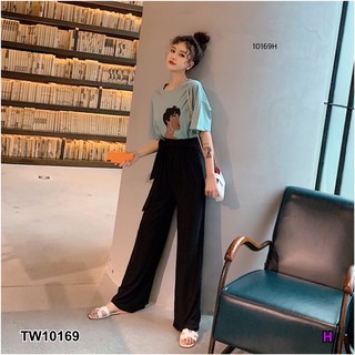 TwinsShopVip💗พร้อมส่ง TW10169 Set 2 ชิ้น เสื้อสกรีนผูหญิง + กางเกงขายาว