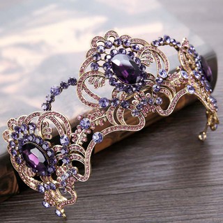 เครื่องประดับผมมงกุฎคริสตัลสีม่วงสําหรับเจ้าสาว