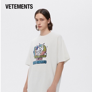 เสื้อยืดผ้าฝ้ายพิมพ์ลายVetements เสื้อยืดแขนสั้น พิมพ์ลายยูนิคอร์น แฟชั่นฤดูร้อน สําหรับคู่รัก