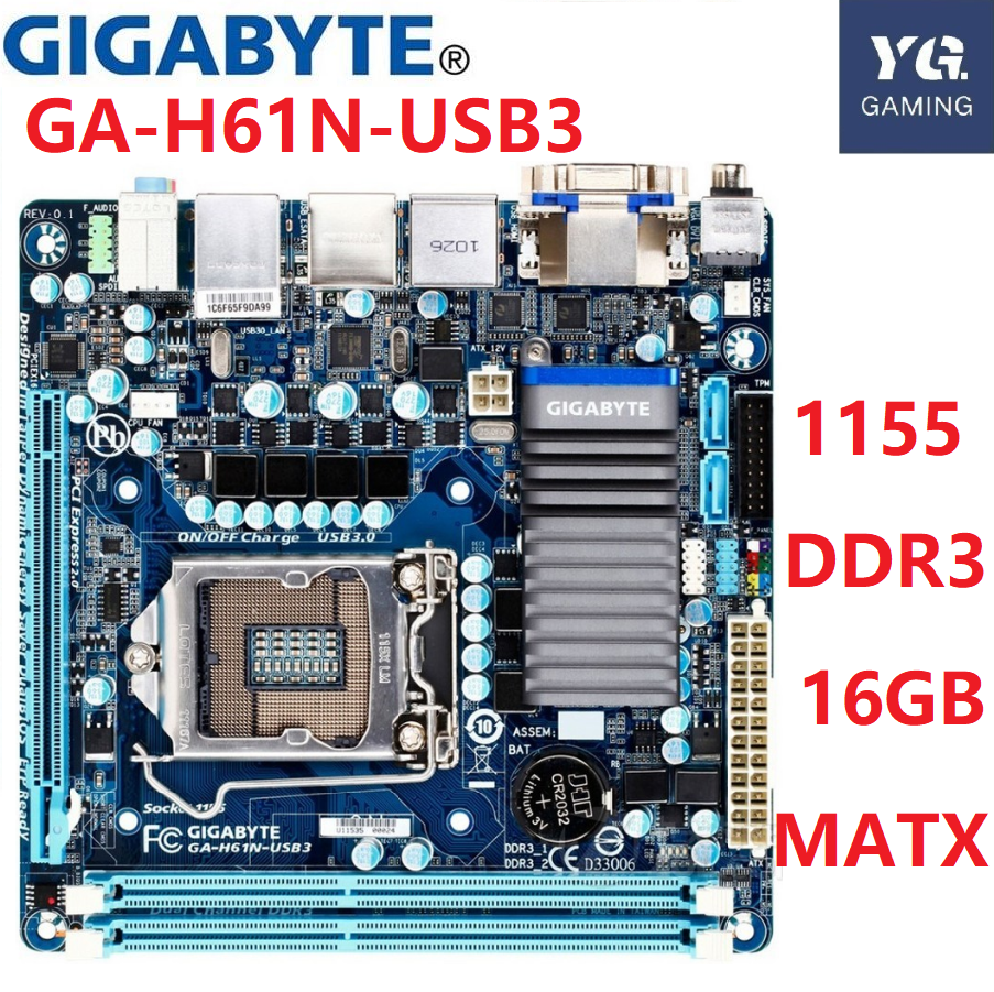 MINI-ITX ITX Gigabyte GA-H61N-USB3 H61 LGA 1155 DDR3 16GB ใช้เดสก์ท็อปบอร์ดเดสก์ท็อปบอร์ดทดสอบอย่างเ