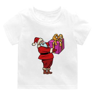 JK Summer Boy Santa claus cotton round COLLAR SHORT Sleeve White TShirt boy/girl comfortable Merry Christmas TShirt