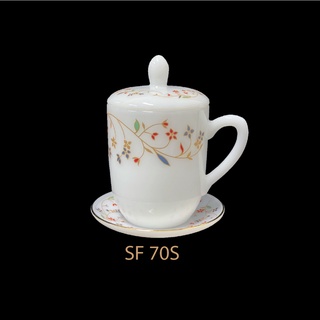 PEARL แก้วเนื้อมุก SF 70S - แก้วชาพร้อมฝาและจานรองลาย Spring Flower (SF)