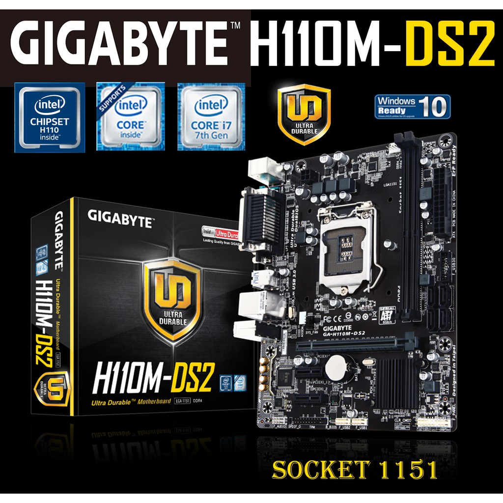 Mainboard GIAGBYTE H110M-DS2(Socket 1151) มือสอง พร้อมส่ง แพ็คดีมาก !!! [[[แถมถ่านไบออส]]]