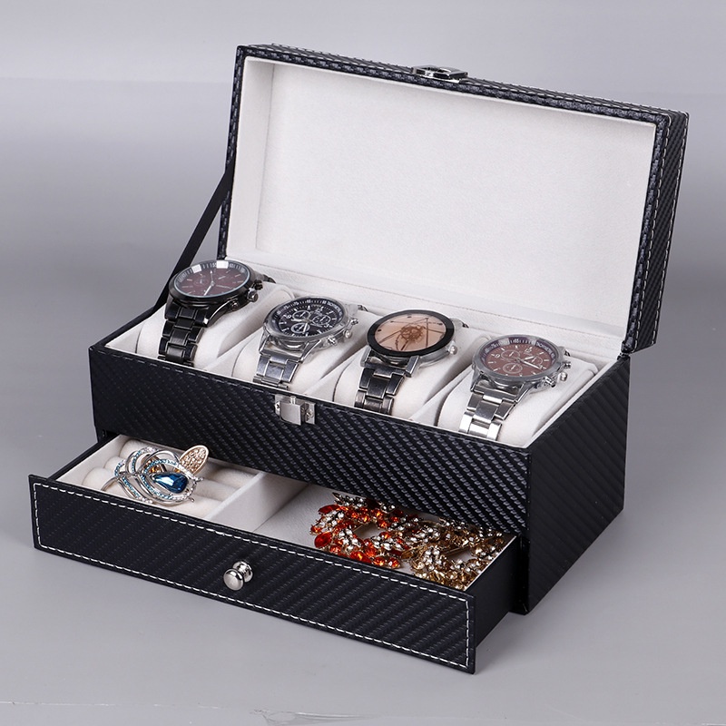 (Ready Stock) Watch Storage Box New Style Carbon Fiber PU Leather 4 ...