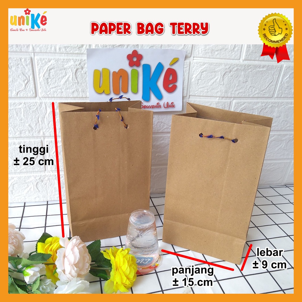 PAPER Bag WAFER 15x7.5x25 Plain Brown PAPER Bag goodie Bag ของที่ระลึก ราคา PB Terry