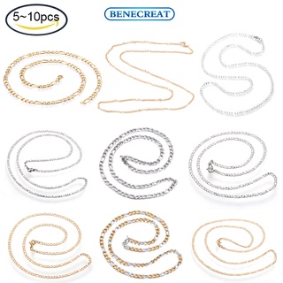 Benecreat 5 pc / 10 pc Vacuum Plating 304 Stainless Steel Figaro Chain Necklaces with Lobster Clasps Golden 17.7 inches(45cm) 2mm