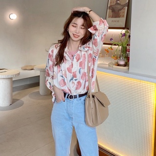 Peachy Shirt เชิ้ตลายลูกพีช XL-2XL